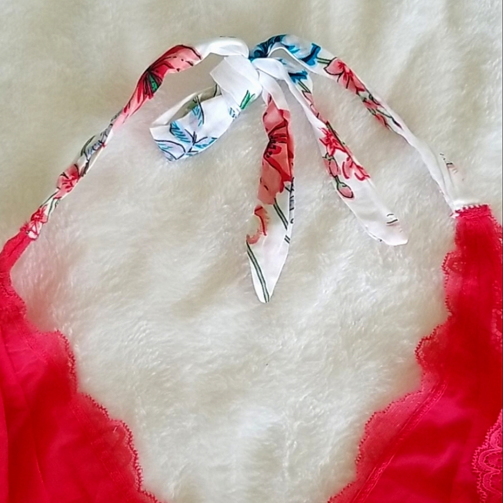 Sam Edelman Floral Geranium Lace Halter Bodysuit Lingerie NWT - Picture 6 of 8